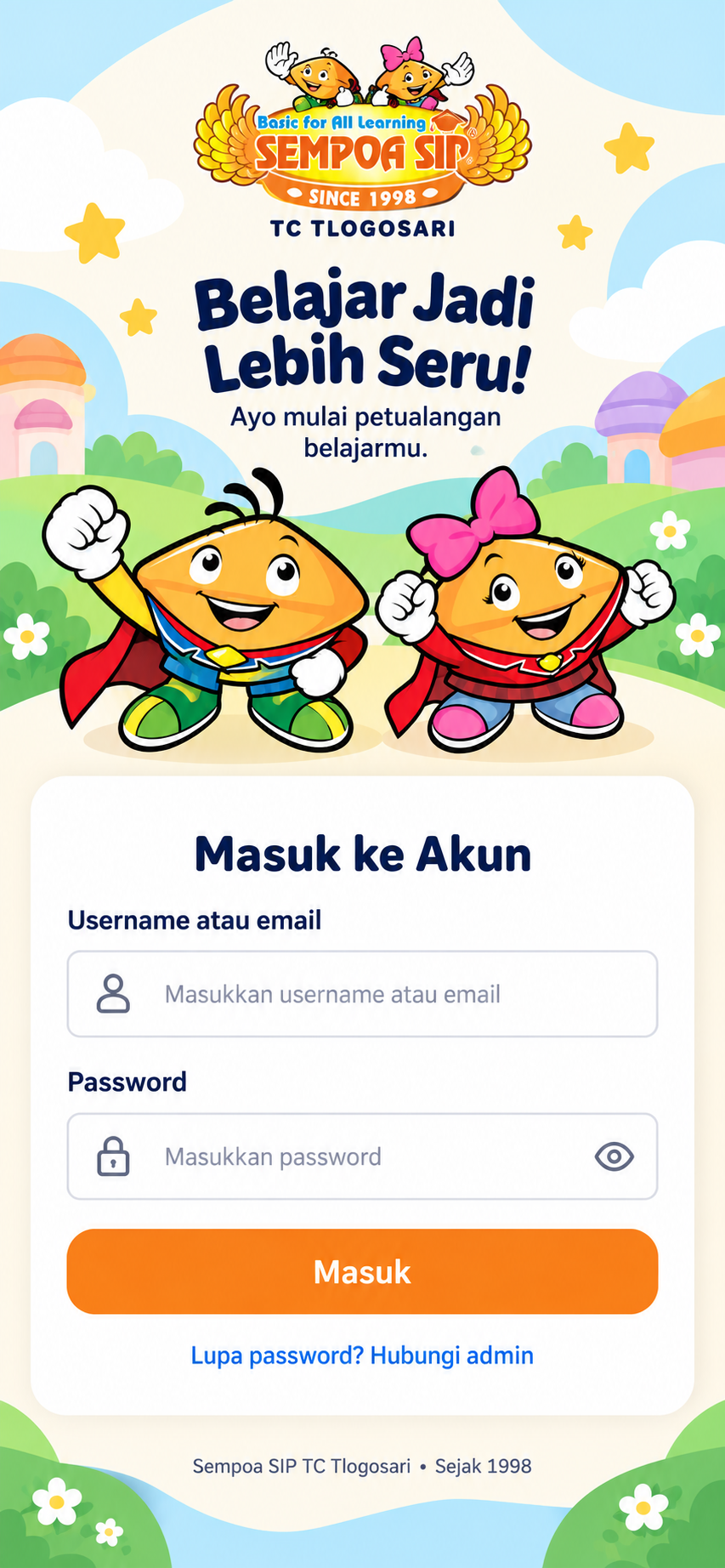 Sempoa SIP TC Tlogosari dengan dua karakter resmi di taman belajar